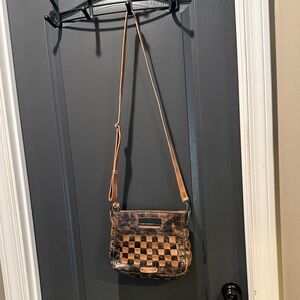 Bed Stu Keiki Brown and Tan Checkered Crossbody Bag